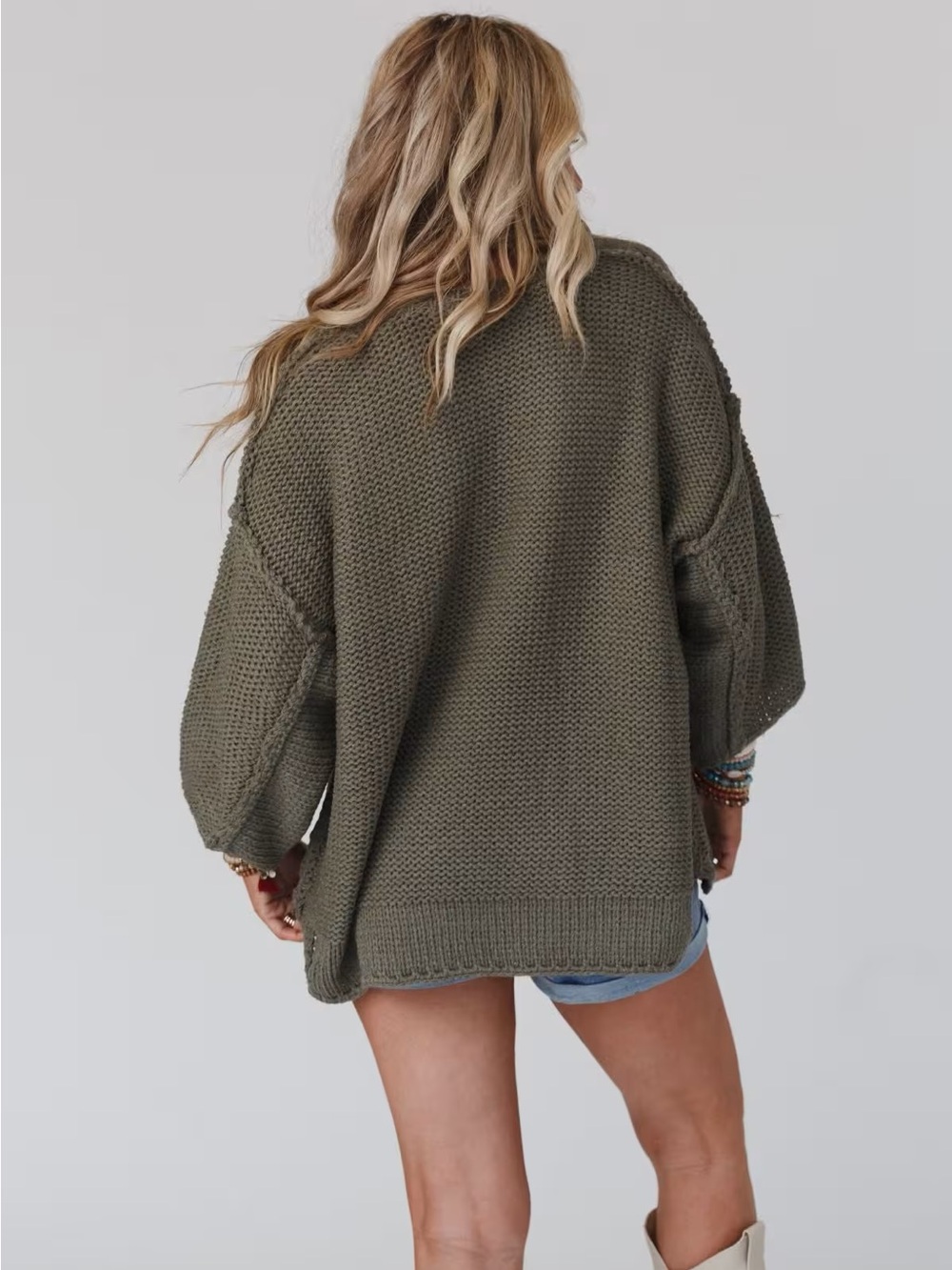 Three Bird Nest- oversized Olive Green Knit Sweater, size M/L - Picture 2 of 5